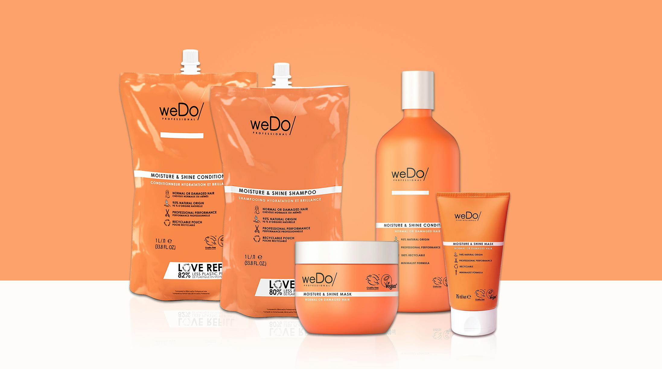 weDo MOISTURE & SHINE Professional’s range of recyclable, vegan hair products